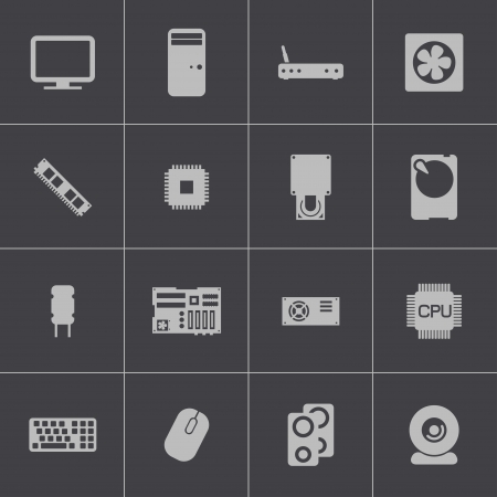 Vector black  PC components  icons setのイラスト素材