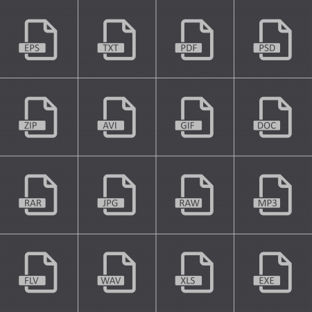 Vector black  file format  icons setのイラスト素材