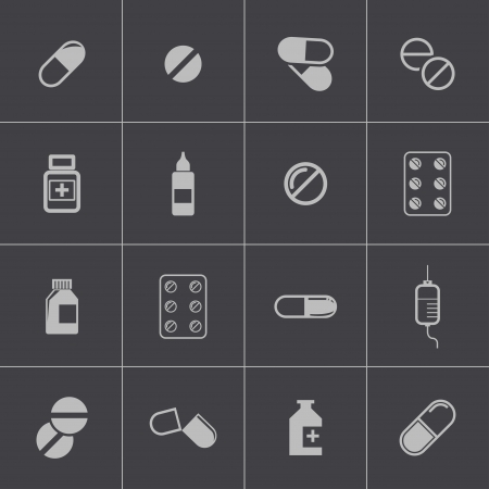 Vector black pills icon setのイラスト素材
