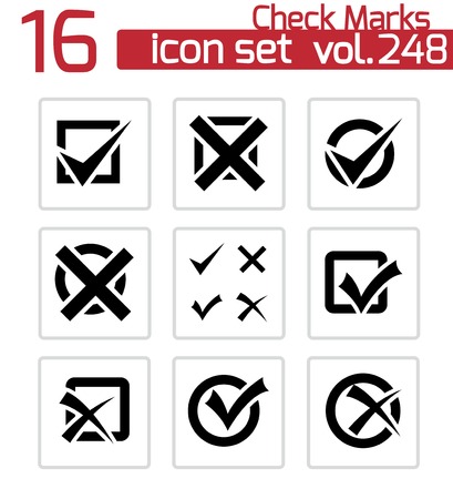 Vector black check marks icons set on white backgroundのイラスト素材