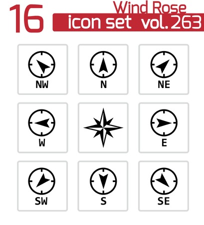 black wind rose icons set on whiteのイラスト素材