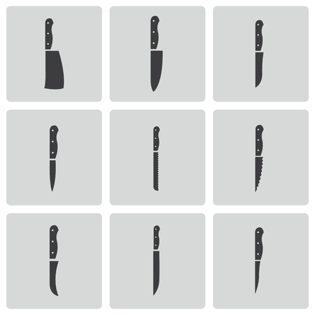 black kitchen knife icons setのイラスト素材