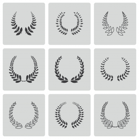 black laurel wreaths icons setのイラスト素材