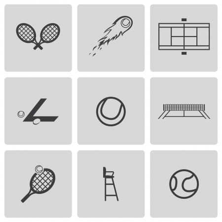 black tennis icons set on whiteのイラスト素材