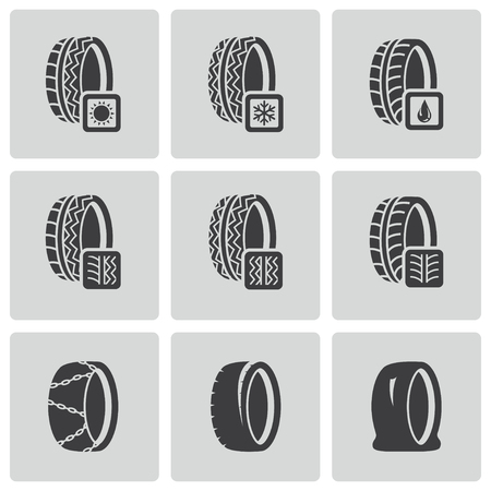 black tire icon set on whiteのイラスト素材