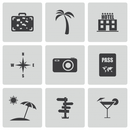 black travel icons set on whiteのイラスト素材