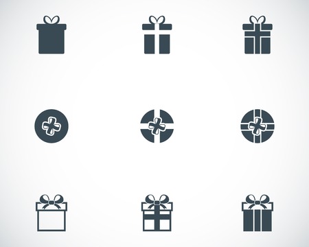 Vector black gift icons set on white backgroundのイラスト素材