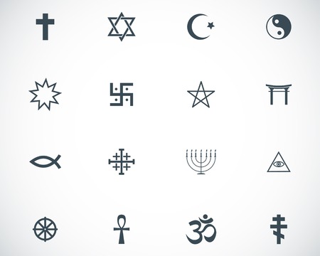 Vector black religious symbols set on white backgroundのイラスト素材