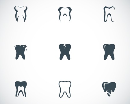 Vector black teeth icons set on white backgroundのイラスト素材