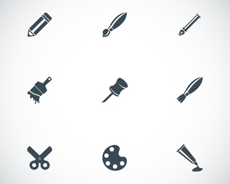 Vector black art tool icons set on white backgroundのイラスト素材