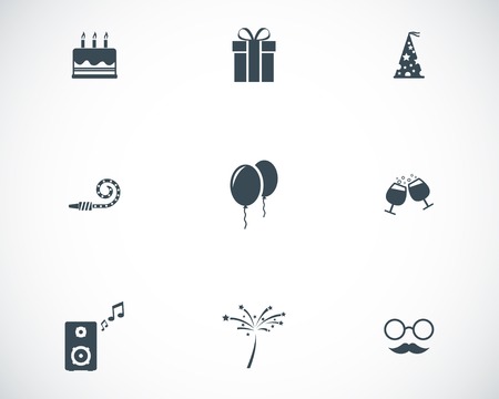 Vector black birthday icons set on white backgroundのイラスト素材