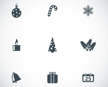 Vector black cristmas icons set on white backgroundのイラスト素材