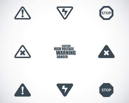 Vector black danger icons set on white backgroundのイラスト素材