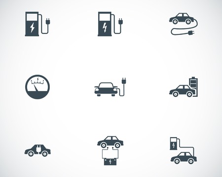 Vector black electric car icons set on white backgroundのイラスト素材