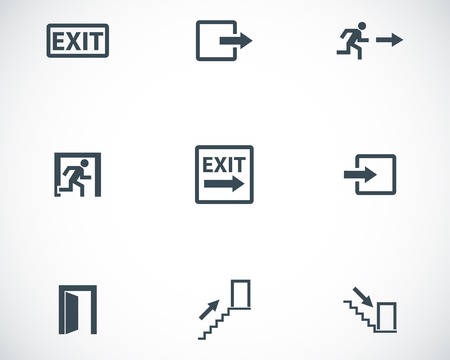 Vector black exit icons set on white backgroundのイラスト素材
