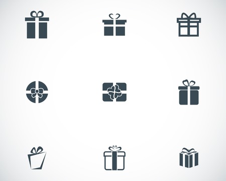 Vector black gift icons set on white backgroundのイラスト素材