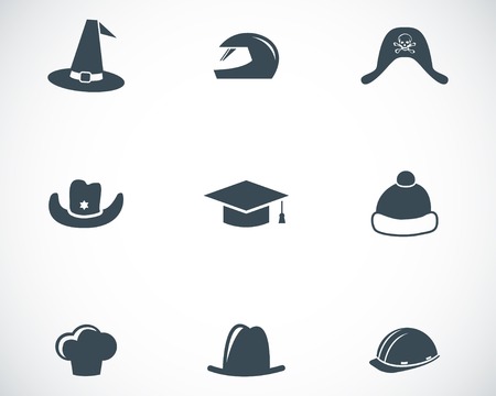 Vector black helmet and hat icons set on white backgroundのイラスト素材