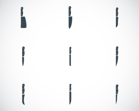 Vector black kitchen knife icons set on white backgroundのイラスト素材