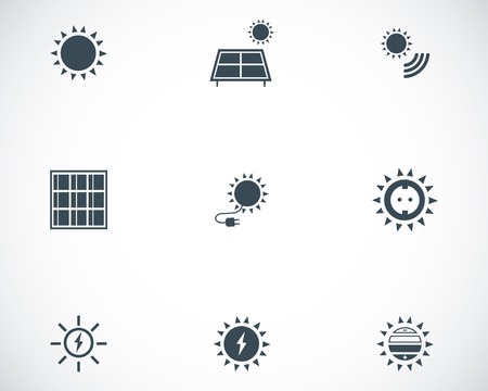 Vector black solar energy icons set on white backgroundのイラスト素材