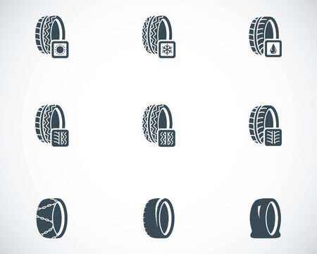 Vector black tire icon set on white backgroundのイラスト素材