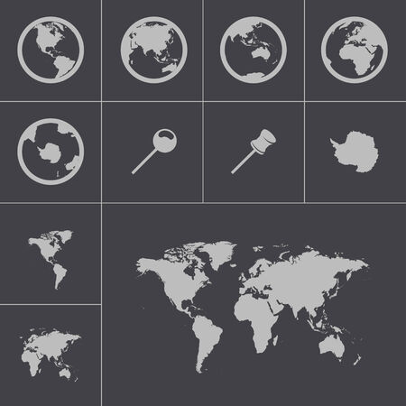 Vector black world map icons setのイラスト素材