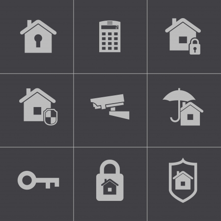 Vector black home security icons setのイラスト素材