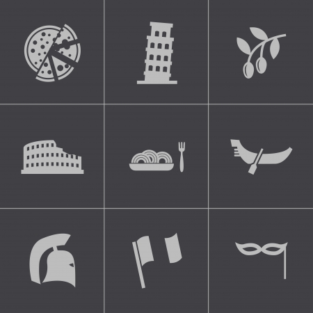 Vector black italian icons set on white backgroundのイラスト素材