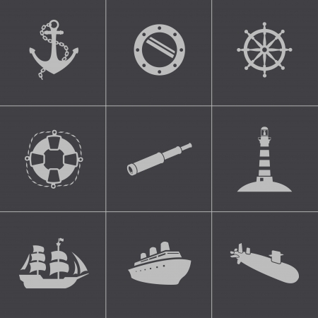 Vector black nautical icons setのイラスト素材