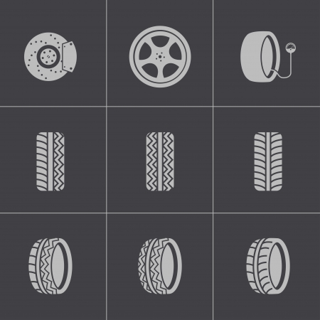 Vector black tire icons setのイラスト素材
