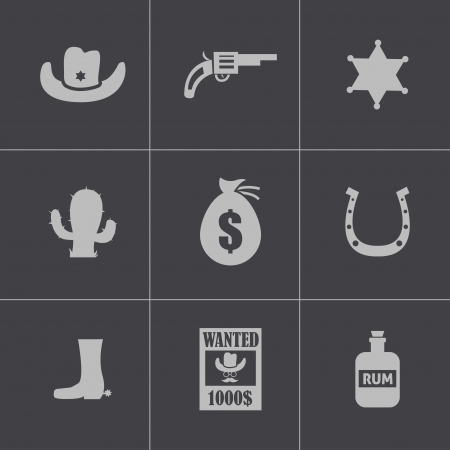 Vector black wild west icons setのイラスト素材