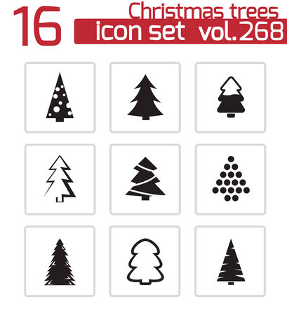 Vector black christmas tree icons set on white backgroundのイラスト素材