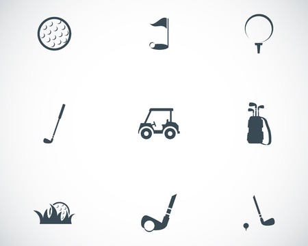 Vector black golf icons set on white backgroundのイラスト素材