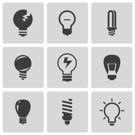 Vector black bulbs icons set on white backgroundのイラスト素材
