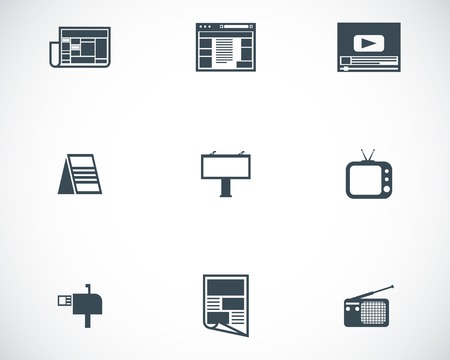 Vector black advertisement icons set on white backgroundのイラスト素材