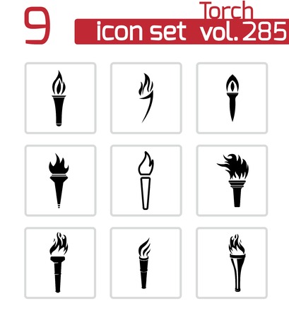 Vector black torch icons set on white backgroundのイラスト素材