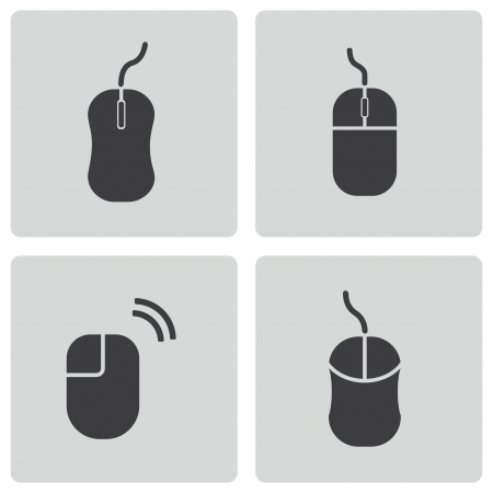 Vector black computer mouse icons set on white backgroundのイラスト素材