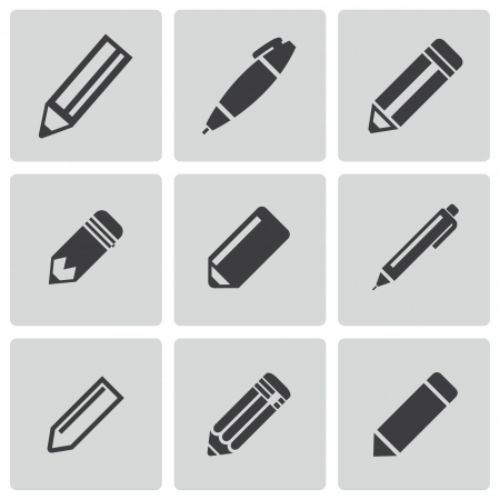 Vector black pencil icons set on white backgroundのイラスト素材