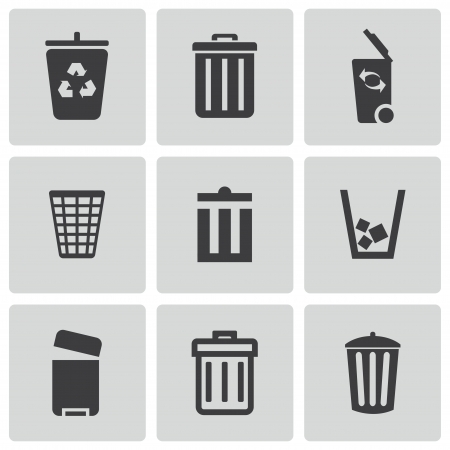 Vector black trash can icons set on white backgroundのイラスト素材