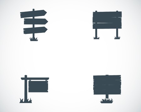 Vector black old wood sign set on white backgroundのイラスト素材