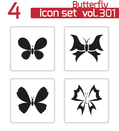 Vector black buttefly icons set on white backgroundのイラスト素材