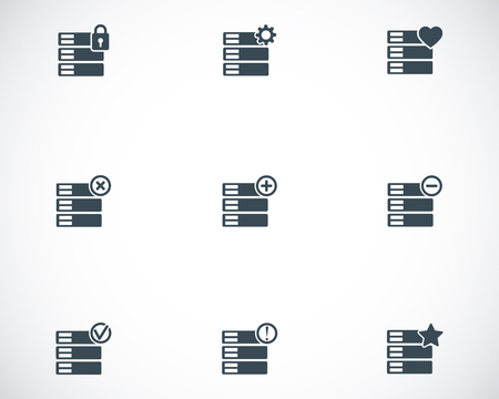 Vector black database icons set on white backgroundのイラスト素材