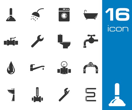 Vector black  plumbing  icons set on white backgroundのイラスト素材