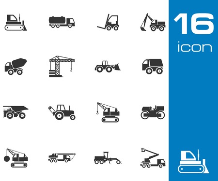 Vector black construction transport icons set white backgroundのイラスト素材
