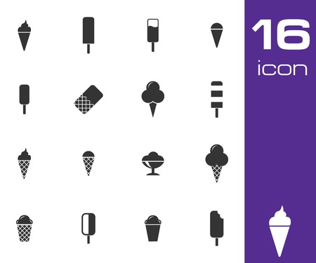 Vector black ice cream icons set on white backgroundのイラスト素材