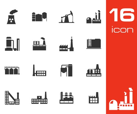 Vector black factory icons set on white backgroundのイラスト素材