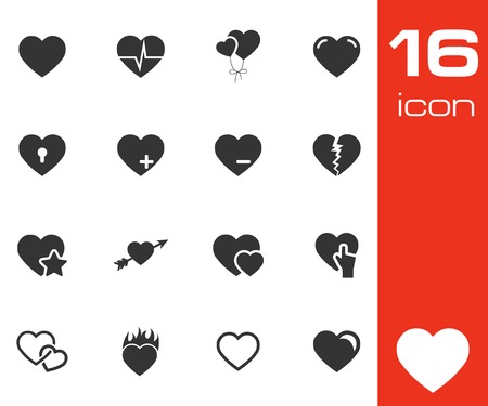 Vector black hearts icons set white backgroundのイラスト素材