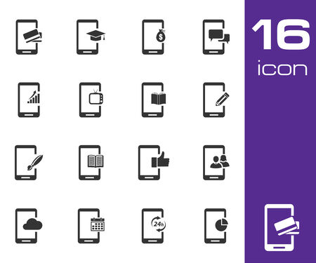 Vector black mobile icons set on white backgroundのイラスト素材