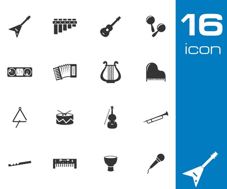 Vector black music instruments icons set white backgroundのイラスト素材