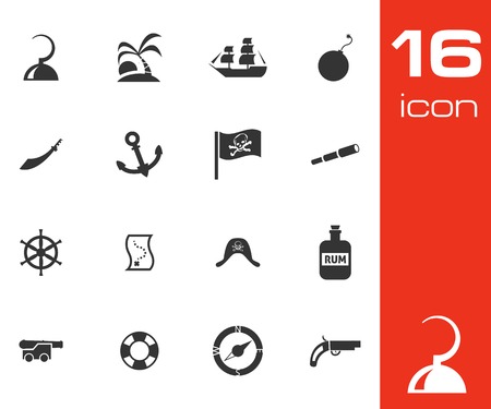 Vector black pirates icons set on white backgroundのイラスト素材