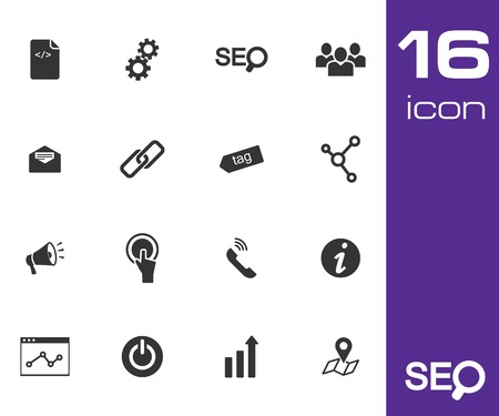 Vector black seo icons set on white backgroundのイラスト素材